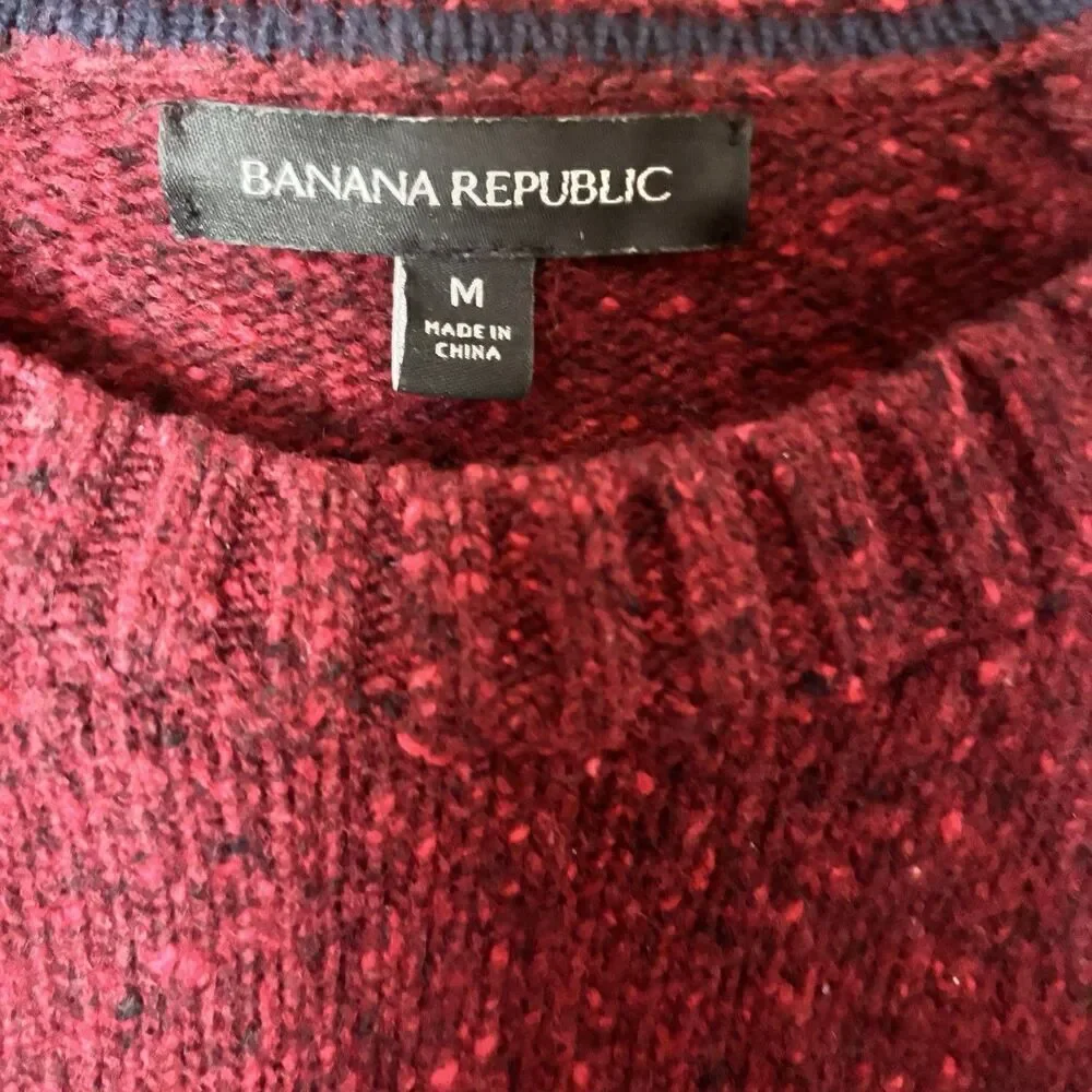 Banana Republic Sweater Mens Medium Burhundy Cashmere Wool Blend Pullover